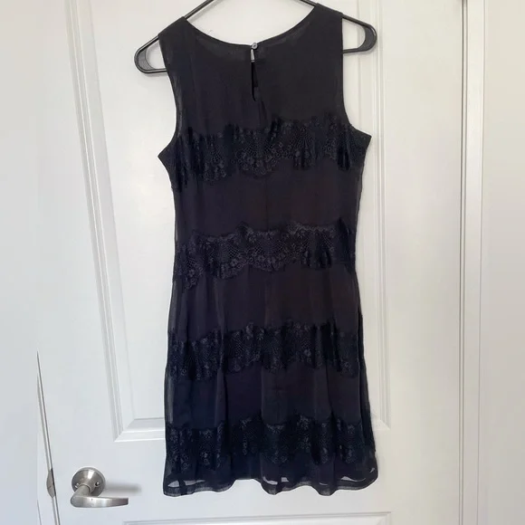 Esprit Lace Strips Little Black A-Line Dress - Size 4 - Picture 3 of 3